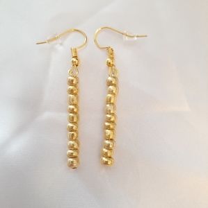 Gold color Dangle Earrings Stacked Gold Plated Hook handmade drop line bar